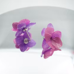 Hortensia Alv Rosa og Lilla - Øresmykker Laget av Ekte Hortensiablomster