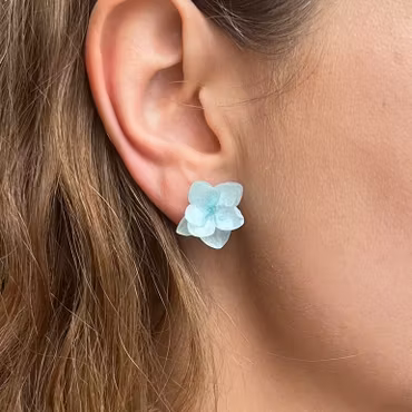 Hortensia Alv Mint–  Øresmykker Laget av Ekte Hortensiablomster