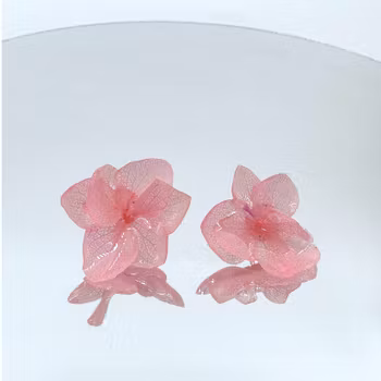 Hortensia Alv Fersken - Øresmykker Laget av Ekte Hortensiablomster