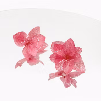 Hortensia Alv Varm Rosa - Øresmykker Laget av Ekte Hortensiablomster