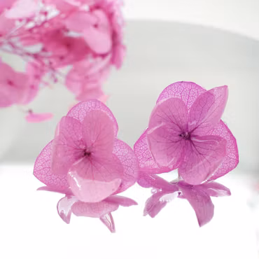 Hortensia Alv Fuksia - Øresmykker Laget av Ekte Hortensiablomster