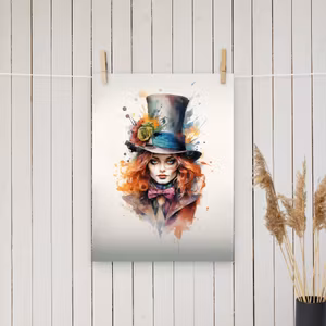 Kvinnlig Galna Hattmakare / Alice i Underlandet inspirerad poster