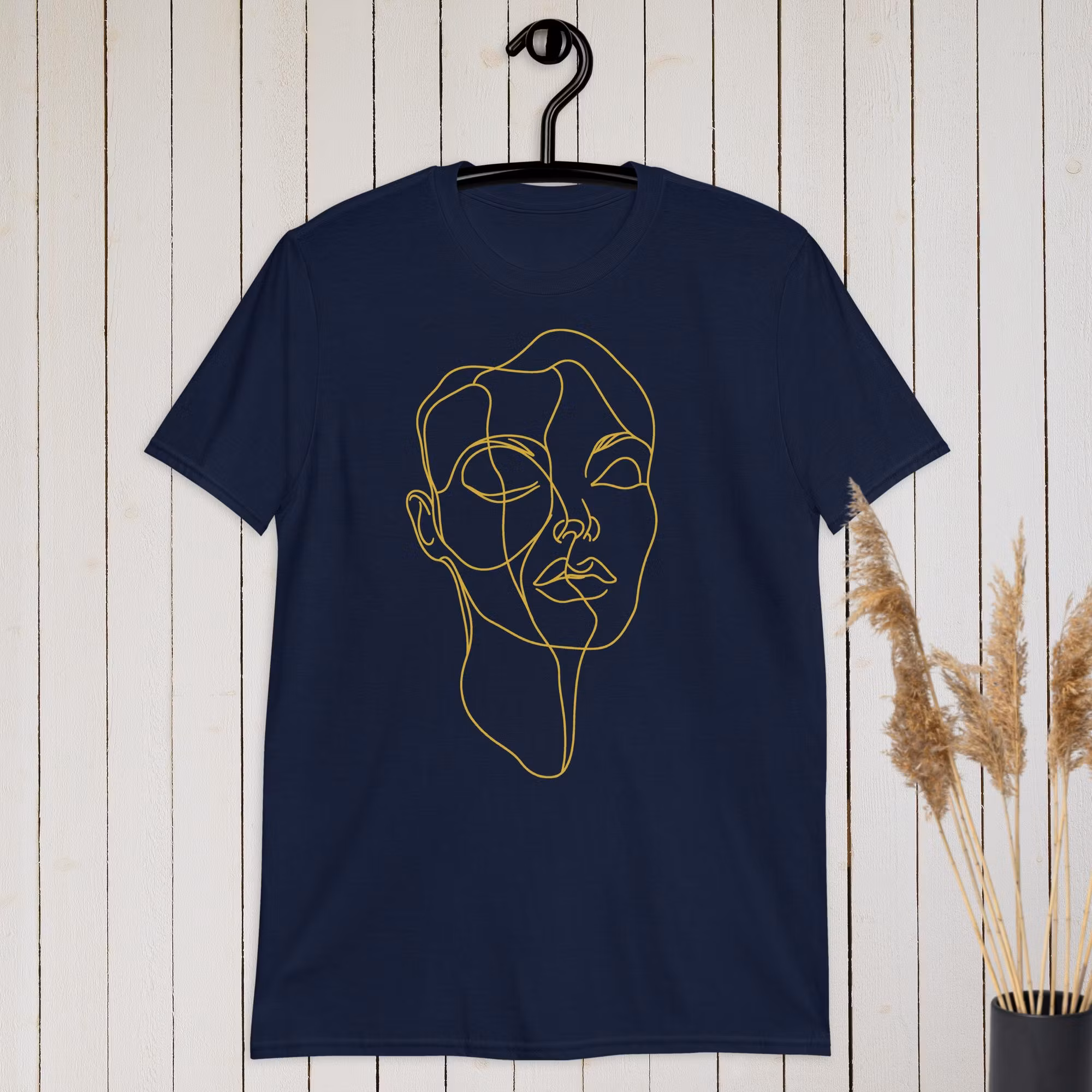 Gold Line Art Abstract Female Face T-shirt | Customizable Text Tee & Shirt