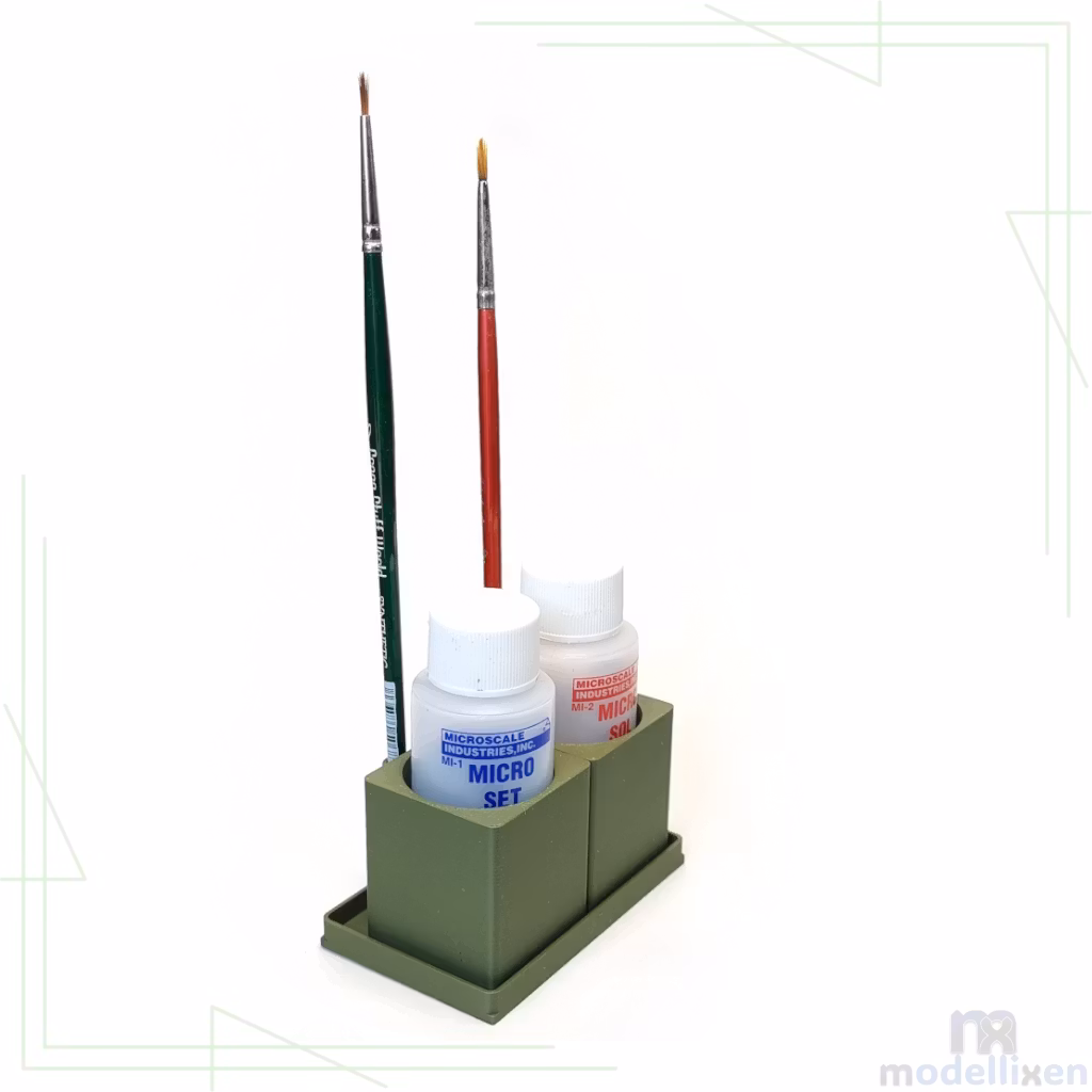 Decal Solution Holder for 2 Bottles & 2 Brushes – Fits Microscale Microscales