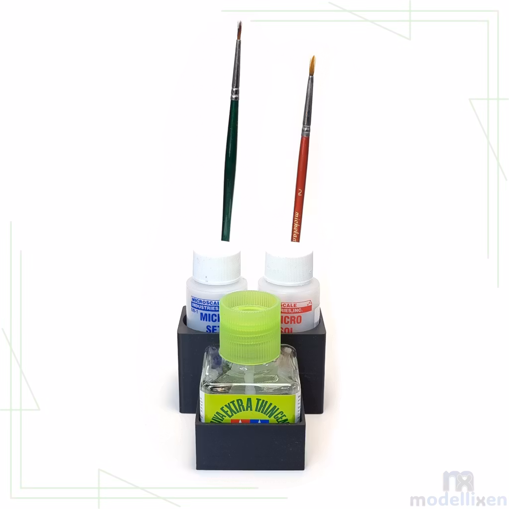 Decal Solution & Cement Glue Holder for 2 Bottles & 2 Brushes – Fits Microscale & Tamiya