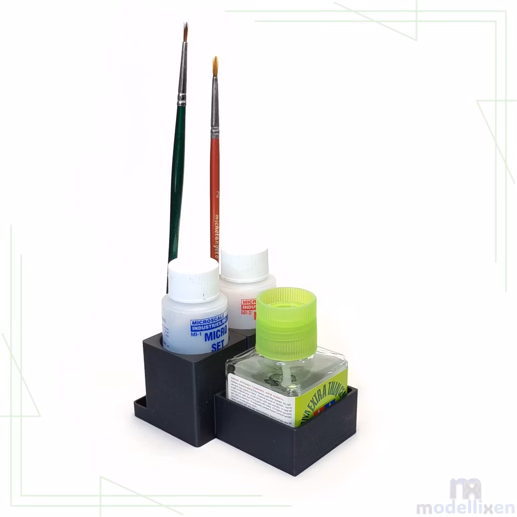 Decal Solution & Cement Glue Holder for 2 Bottles & 2 Brushes – Fits Microscale & Tamiya