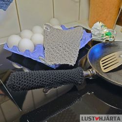 Virkat handtagsskydd stekpanna - 50% lin 50% bomull