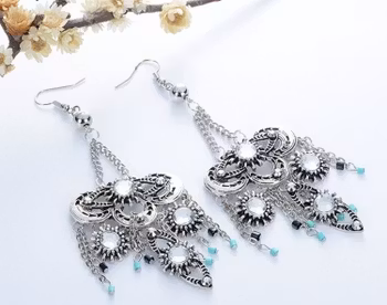 Bohemisk stil Örkrok , Forntida silver Strass Lång Örhängen