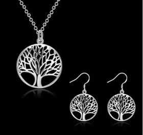 925 Silverpläterad Livets Träd / Visdomsträd Halsband / Örhänge och Ringar