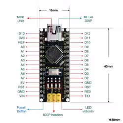 Nano V3.0 med 328P mikrokontroller, kompatibel med Arduino