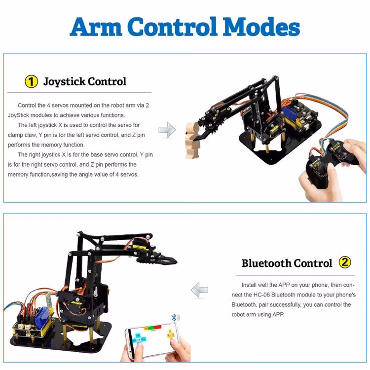 Keyestudio Arm robot kit styr med joystick och app, kompatibel med Arduino