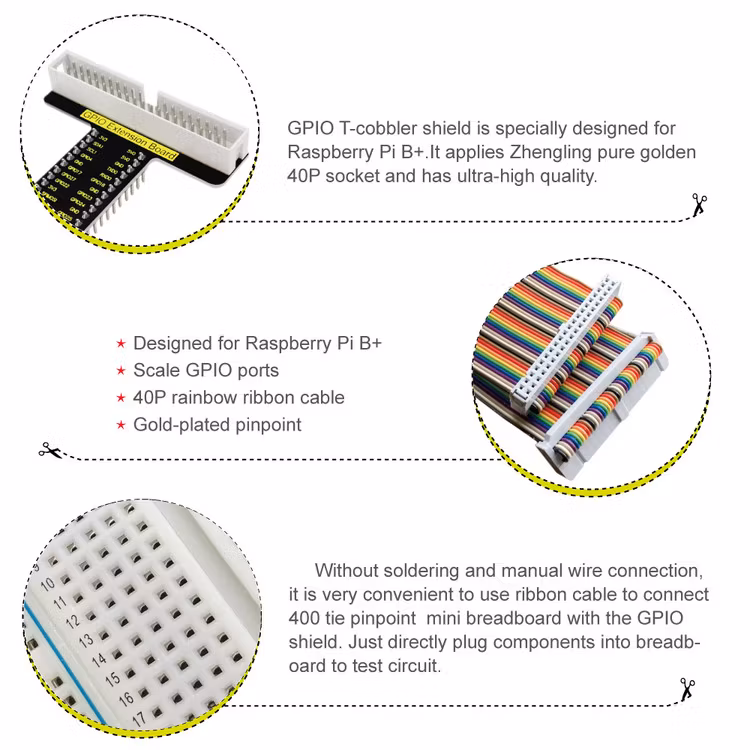 Raspberry Pi V1+ 40P Colorful Ribbon Cable+ 400-hole Breadboard