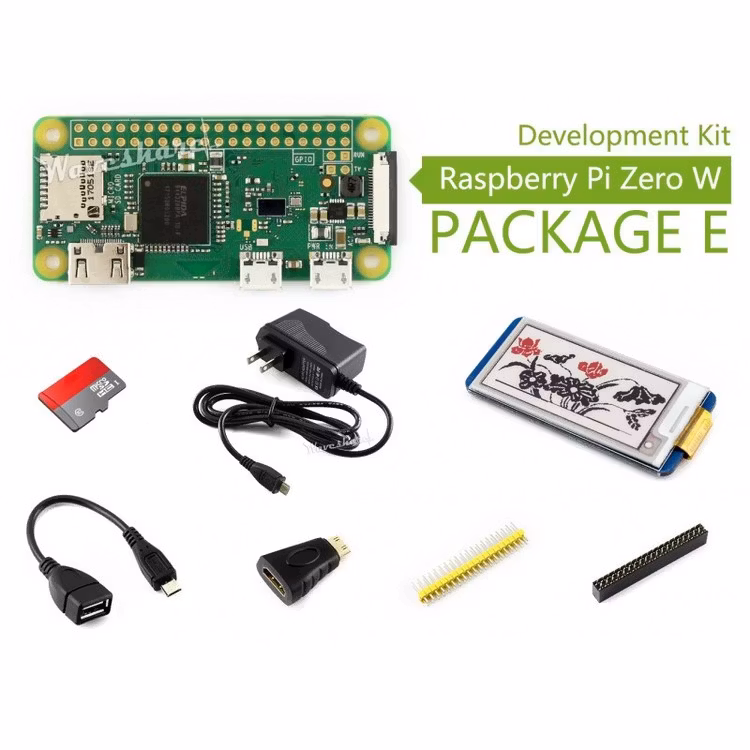 Raspberry Pi Zero W Kit E, with 2.13inch e-Paper HAT