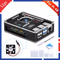 52Pi Original Acrylic ABS Case for Raspberry Pi 4 with DC 5V Cooling Fan