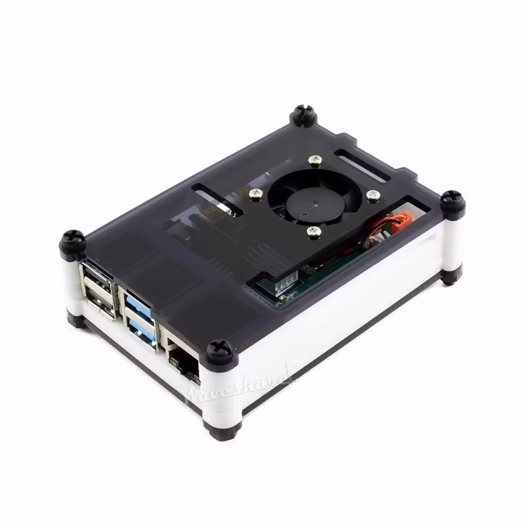 Black White Acrylic Case for Raspberry Pi 4, with Cooling Fan