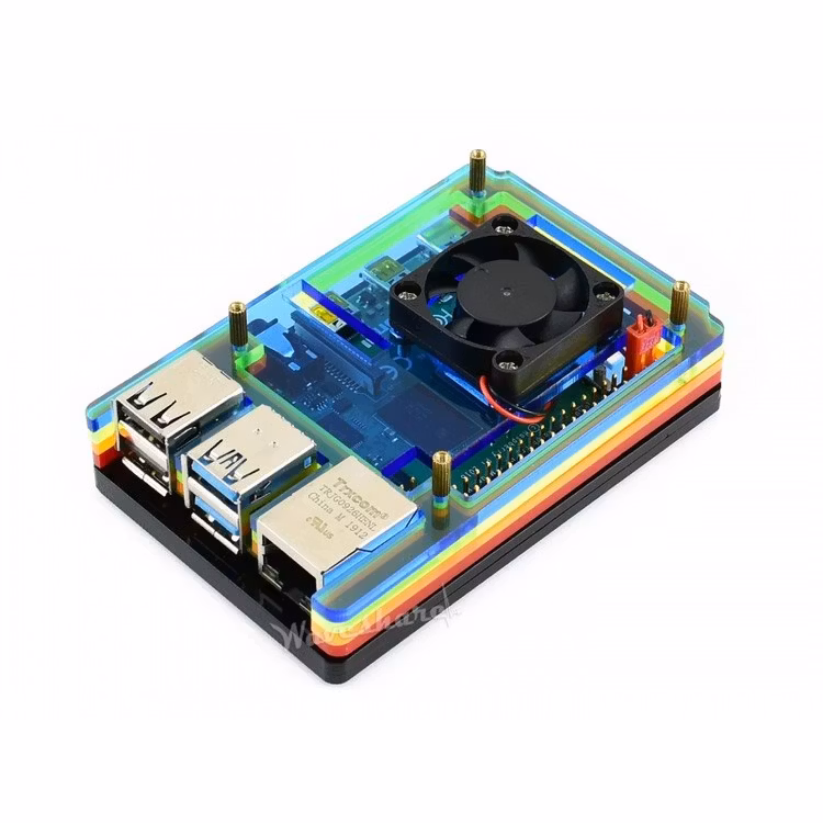 Colorful Rainbow Acrylic Case for Raspberry Pi 4, with Cooling Fan