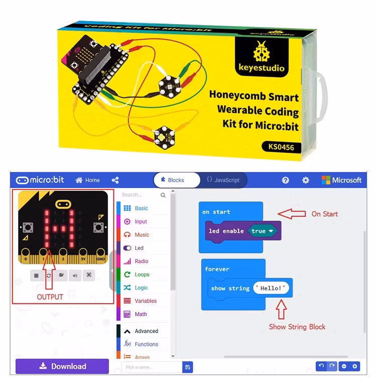 Keyestudio Honeycomb Smart Wearable Coding Kit for Micro:bit With 8 projects
