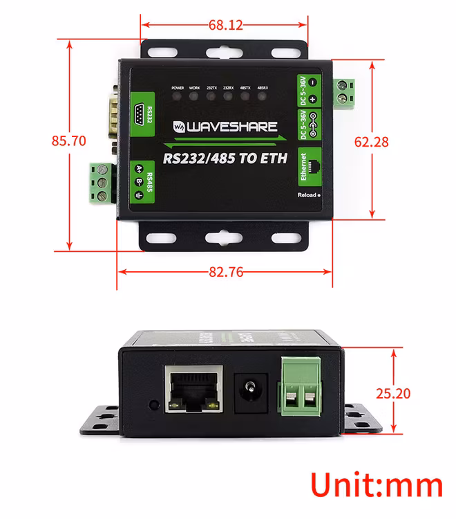 RS232/RS485 to Ethernet Converter support Modbus  EU plug