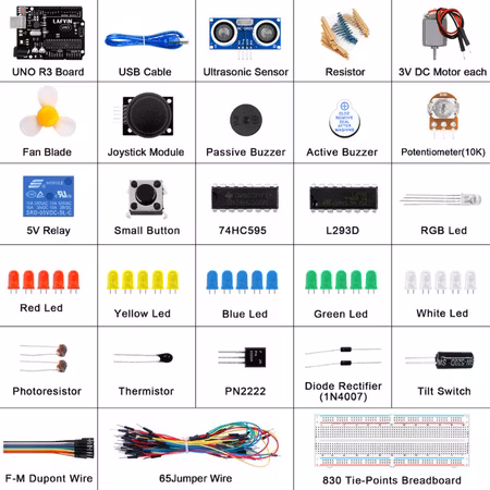 Basic Starter Kit compatible with Arduinos UNO with Tutorial