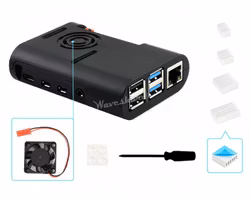 Black ABS Case for Raspberry Pi 4, with Cooling Fan