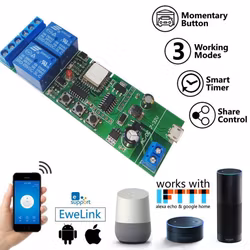 DC7-32V/5V 2 Channel 10A Relay WiFi Wireless Delay Relay Module APP Remote Control for Smart Home Android  IOS