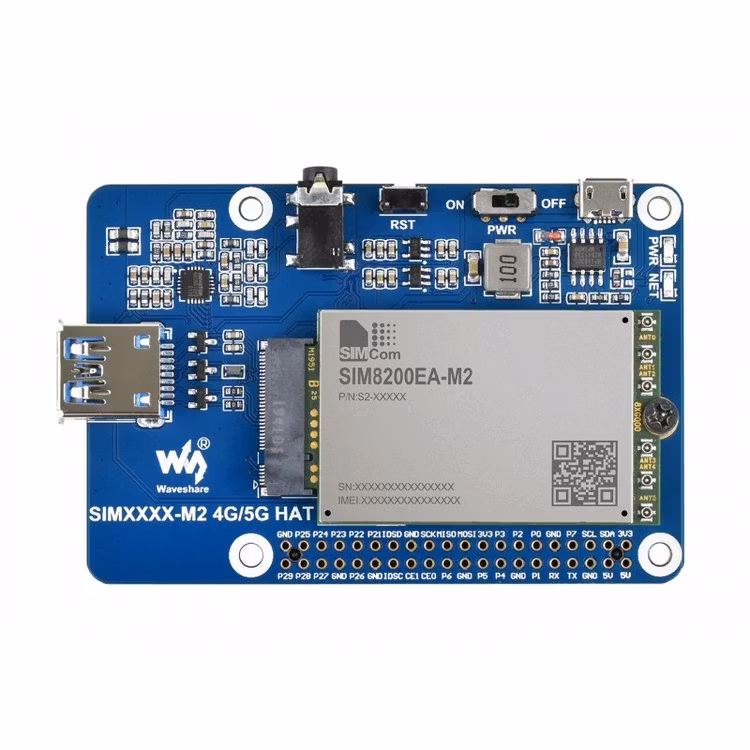 SIM8200EA-M2 5G HAT for Raspberry Pi, 5G/4G/3G Support