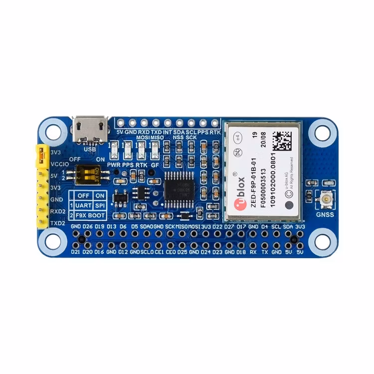 ZED-F9P GPS-RTK HAT for Raspberry Pi, Centimeter Level Accuracy, Multi-Band RTK Differential GPS Module