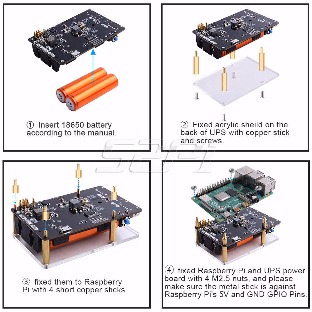 52Pi 18650 UPS With RTC & Coulometer Pro Power Supply Device Extended Two USB Port for Raspberry Pi 4 B / 3B+/ 3B