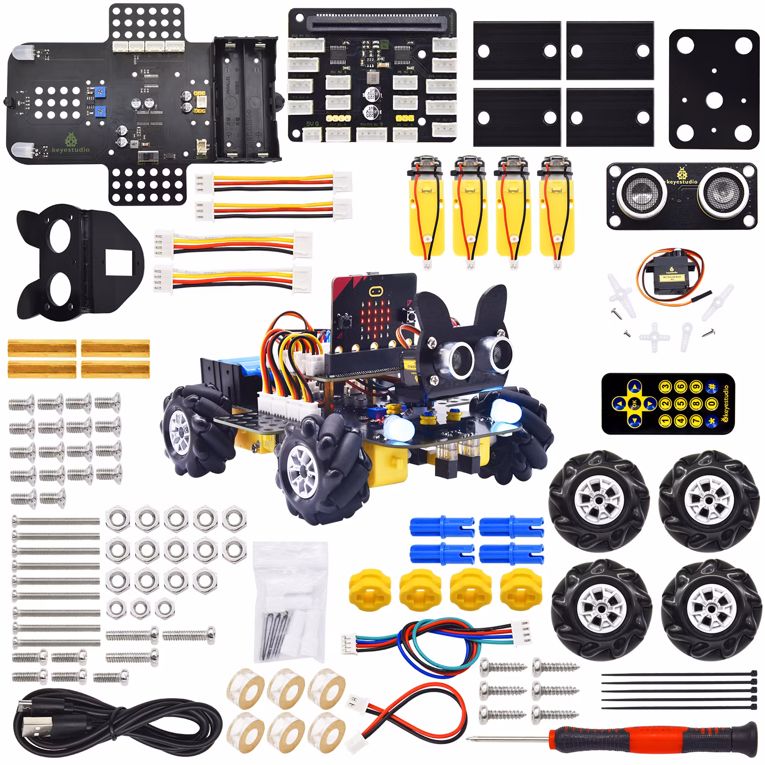 Keyestudio Micro:Bit V2 4WD Mecanum Wheel Robot Car Kit For Microbit STEM Toys Makecode & Python Programming