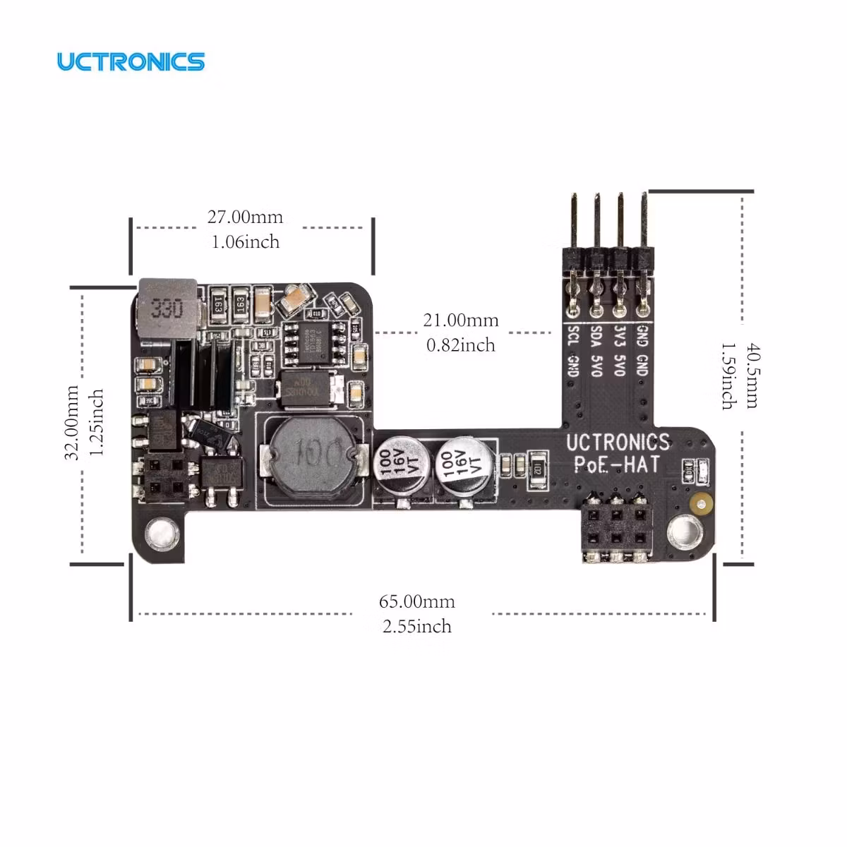 UCTRONICS PoE HAT for Raspberry Pi 4B, IEEE 802.3af-Compliant, 5V 2.5A Mini POE