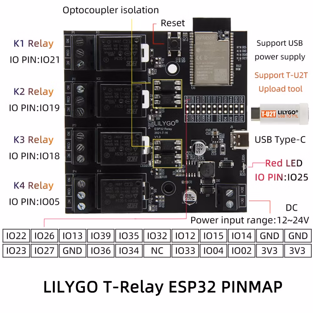 TTGO T-Relay ESP32 Chip DC 5V 4 Groups Relay 4MB Flash IoT Relay Suport WiFi Bluetooth