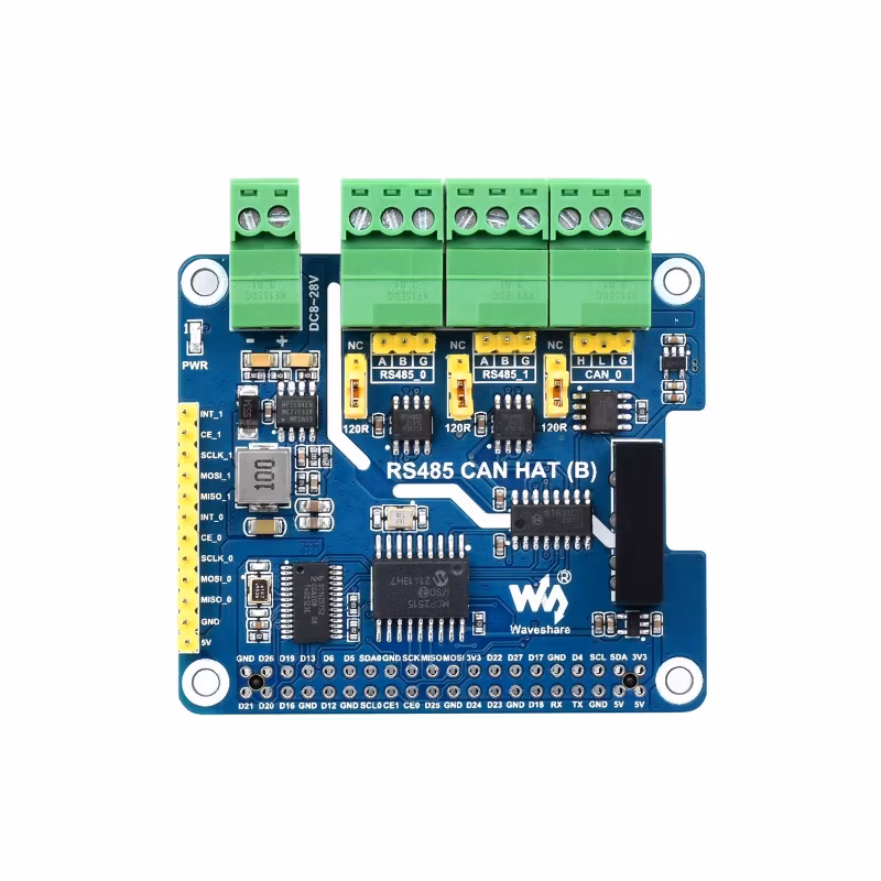 Isolated RS485 CAN HAT (B) For Raspberry Pi, 2-Ch RS485 And 1-Ch CAN, Multi Protections