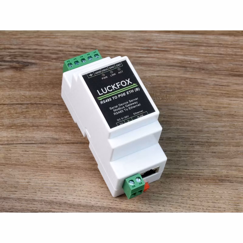 Industrial serial server, LUCKFOX RS485 to RJ45 Ethernet, TCP/IP to serial, rail-mount support, with POE function
