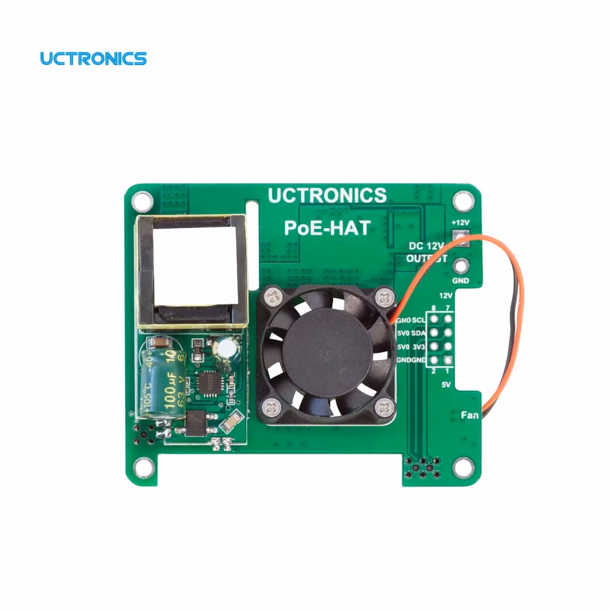 UCTRONICS PoE HAT 5V 3A for Raspberry Pi 4B, 3B+ and 802.3af/at PoE Network, with Cooling Fan