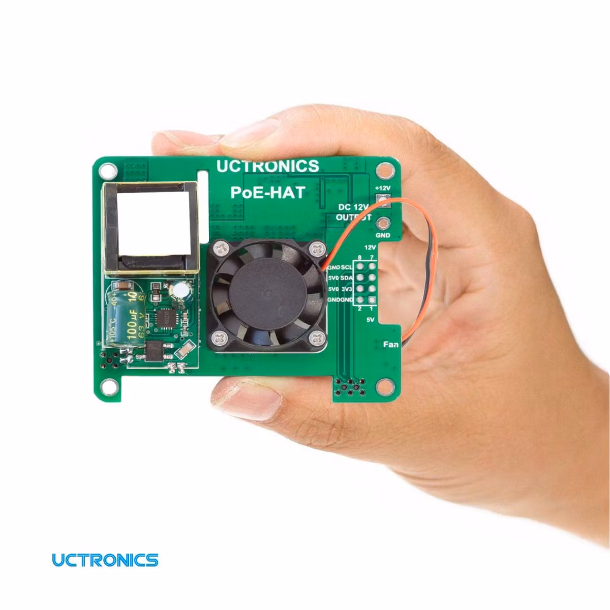 UCTRONICS PoE HAT 5V 3A for Raspberry Pi 4B, 3B+ and 802.3af/at PoE Network, with Cooling Fan