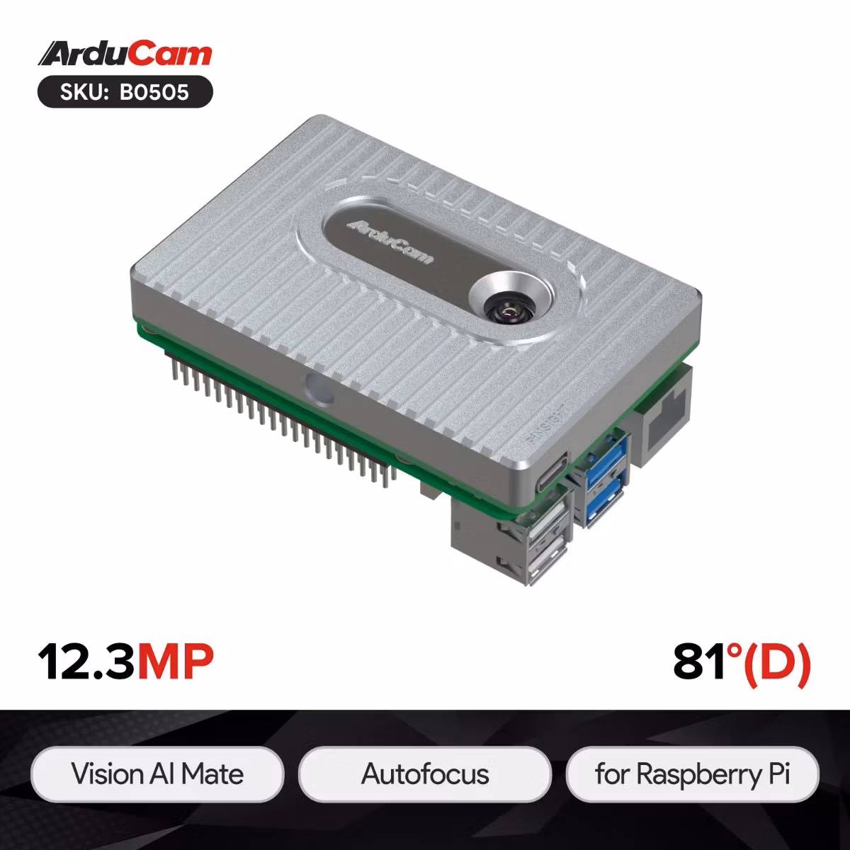Arducam PiNSIGHT, 12MP Vision AI Mate for Raspberry Pi 5