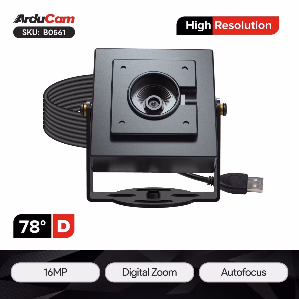 16MP AutoFocus USB2.0 UVC Camera, Full Sensor Coverage, Digital PTZ, Arducam ezBOX-Klarity
