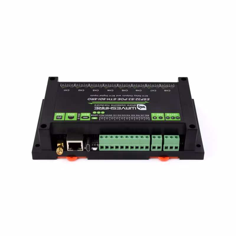 Industrial 8-Channel ESP32-S3 POE Wi-Fi Relay Module with Isolated RS-485 & Dual-Core Xtensa LX7