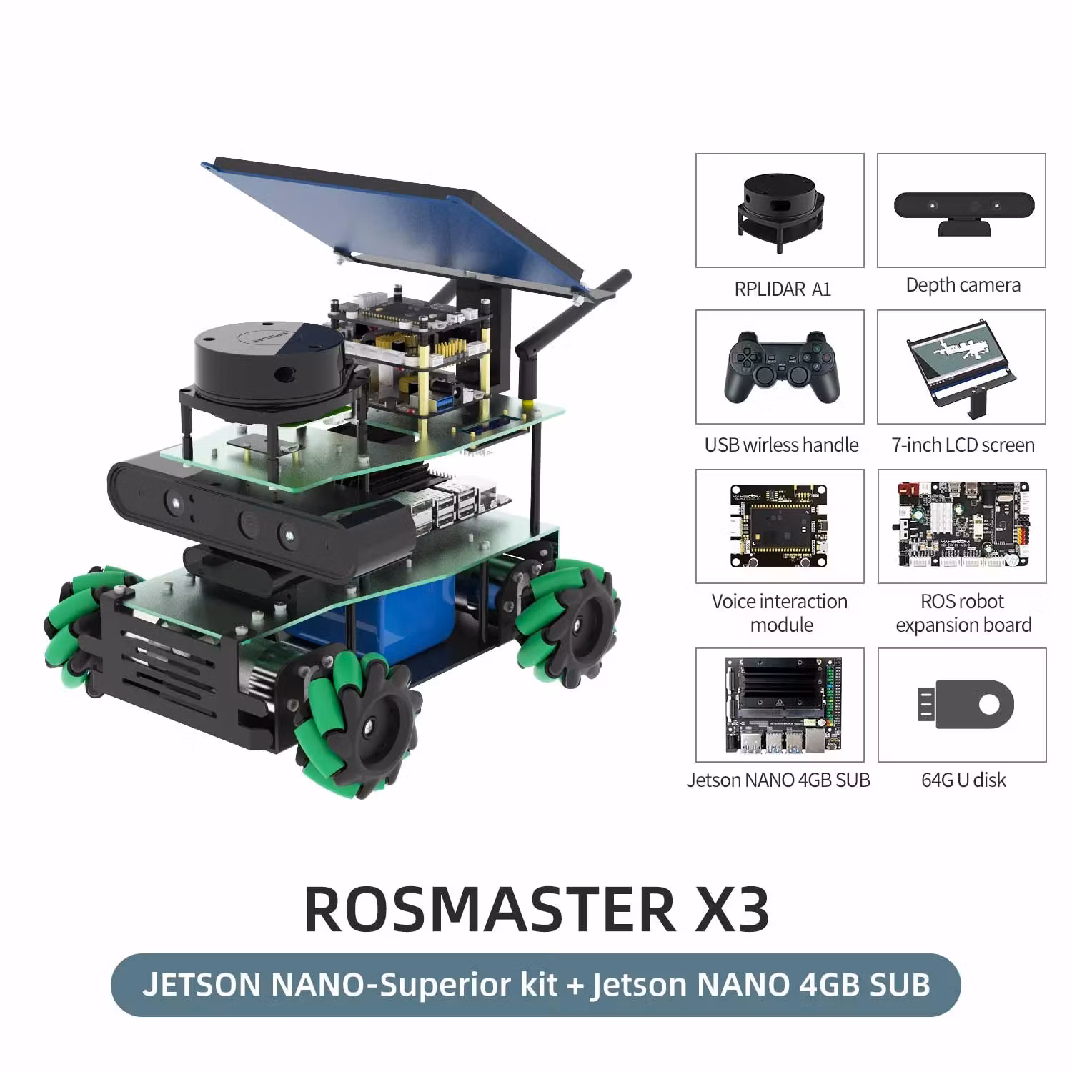 ROSMASTER X3 ROS2 Robot with Mecanum Wheel for Jetson Orin NANO SUPER/Orin NX SUPER/RaspberryPi 5