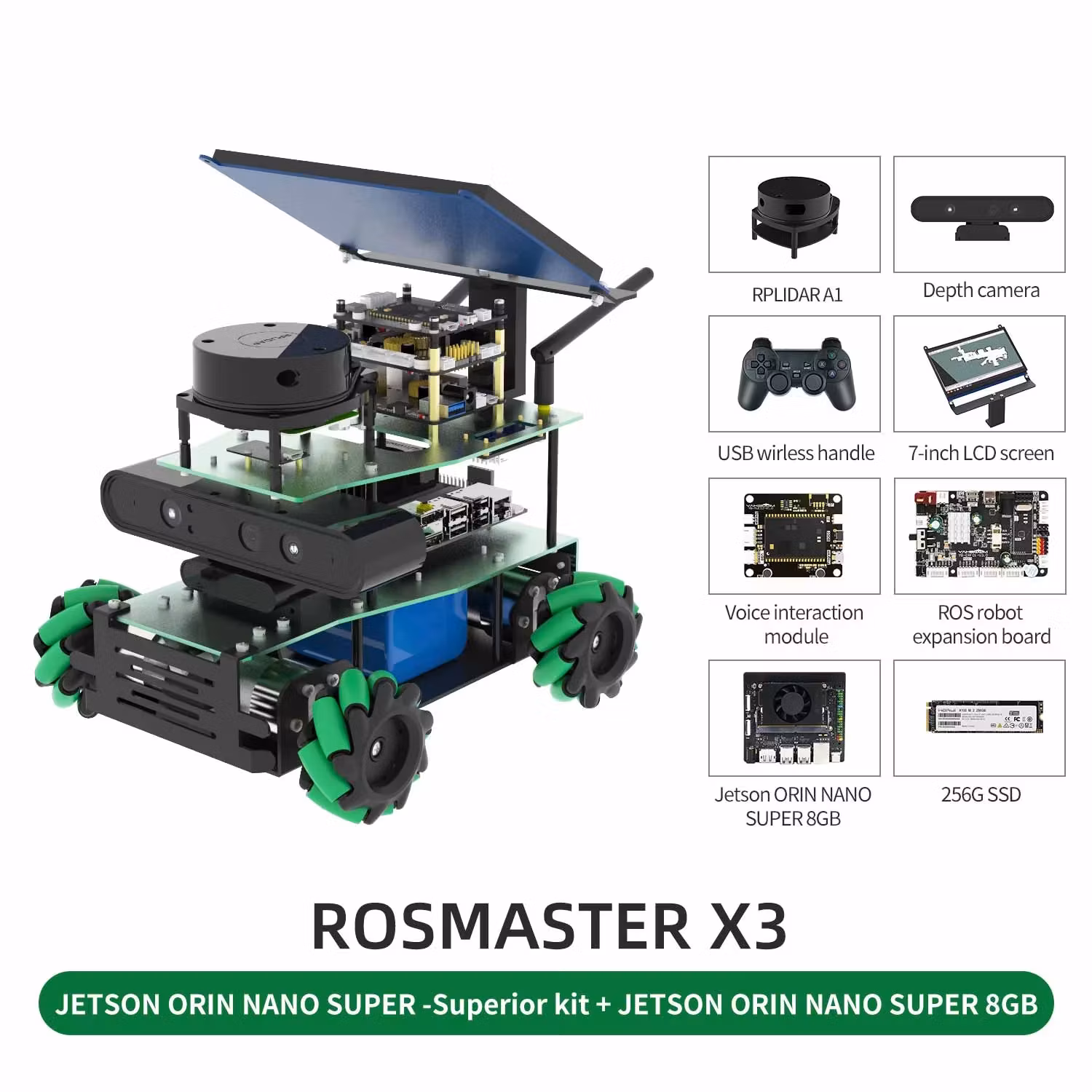 ROSMASTER X3 ROS2 Robot with Mecanum Wheel for Jetson Orin NANO SUPER/Orin NX SUPER/RaspberryPi 5