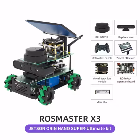 ROSMASTER X3 ROS2 Robot with Mecanum Wheel for Jetson Orin NANO SUPER/Orin NX SUPER/RaspberryPi 5