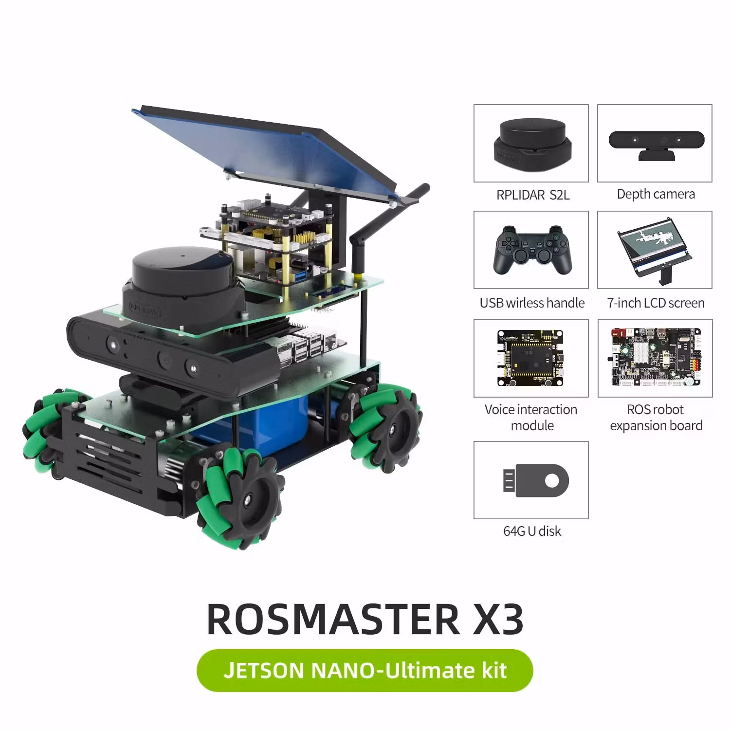 ROSMASTER X3 ROS2 Robot with Mecanum Wheel for Jetson Orin NANO SUPER/Orin NX SUPER/RaspberryPi 5