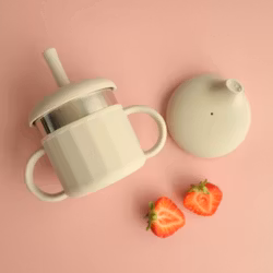 Mugg med sugrör & pip 2-i-1, Warm Gray