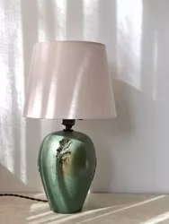 Nittsjö Scandinavian Modern Green Ceramic Table Lamp. 1960s.