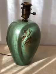 Nittsjö Scandinavian Modern Green Ceramic Table Lamp. 1960s.