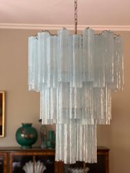 Ice Blue Murano Glass Chandelier 'Tubular'. XL.