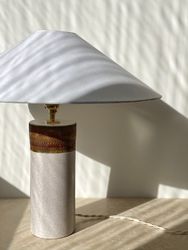 Bitossi White and Brown Ceramic Table Lamp. 1960s.