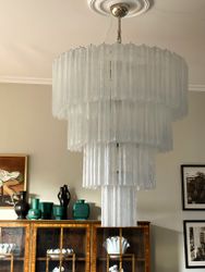 Huge Murano Chandelier with White Glass Tubes.