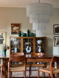Huge Murano Chandelier with White Glass Tubes.