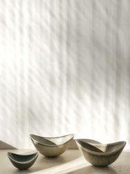 Gunnar Nylund trio Greige Biomorphic ARO Stoneware Bowls for Rörstrand
